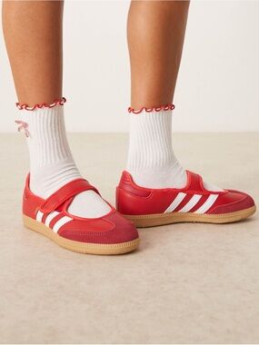 NWT Adidas Originals Samba Red Mary Janes Sneakers Sz 4.5 Coquette Blokecore
